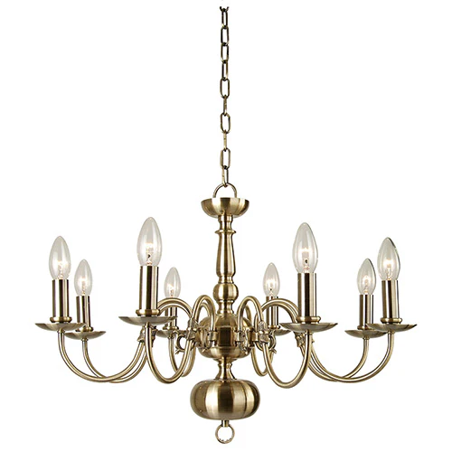 Flemish Fitting 8 Light Antique Brass Chandelier